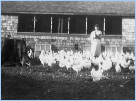 Katie Derksen and her chickens - 1937